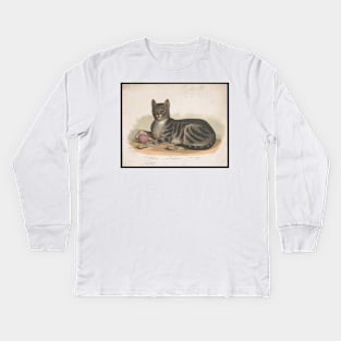 Cattus Domesticus. Vintage print edited for maximum sass. Kids Long Sleeve T-Shirt